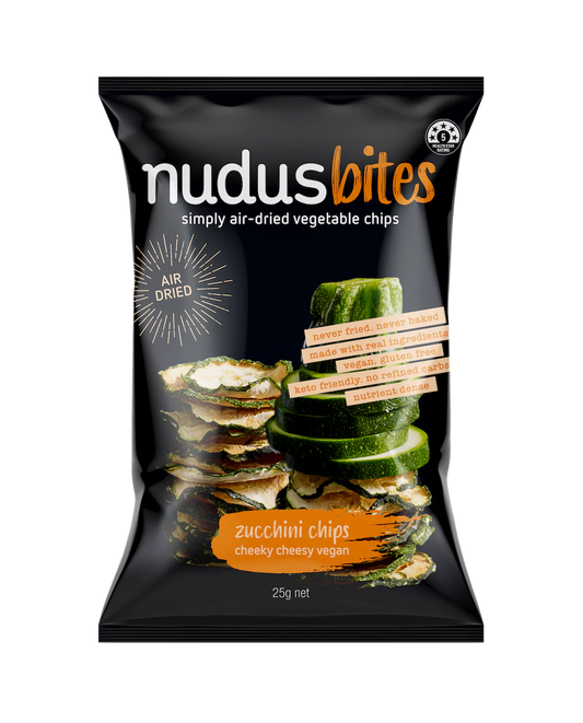 Nudus Bites Vegetable Air Dried Zucchini Chips 20g, Cheeky Cheesy Vegan Flavour