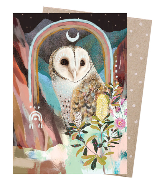 Earth Greetings Masked Owl Card, Amber Somerset Collection (Includes One Card & One Kraft Envelope)