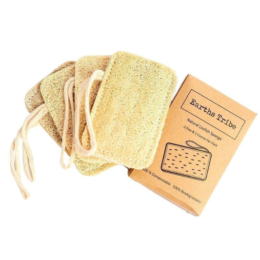 Earths Tribe Natural Loofah Sponge 2 Fine & 2 Course, For Kitchen Or Bathroom