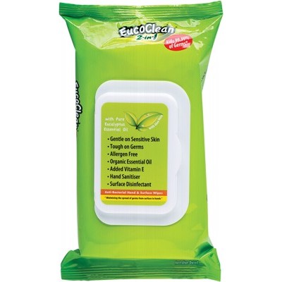 Eucoclean 2-in-1 Hand & Surface Wipes 60pk, Anti-Bacterial & Gentle On Sensitive Skin