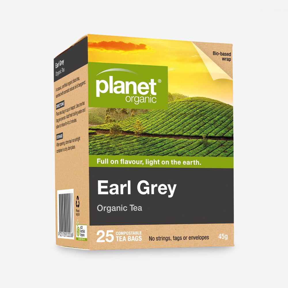 Planet Organic Black Tea 25 Tea Bags, Earl Grey; A Classic Aromatic Tea
