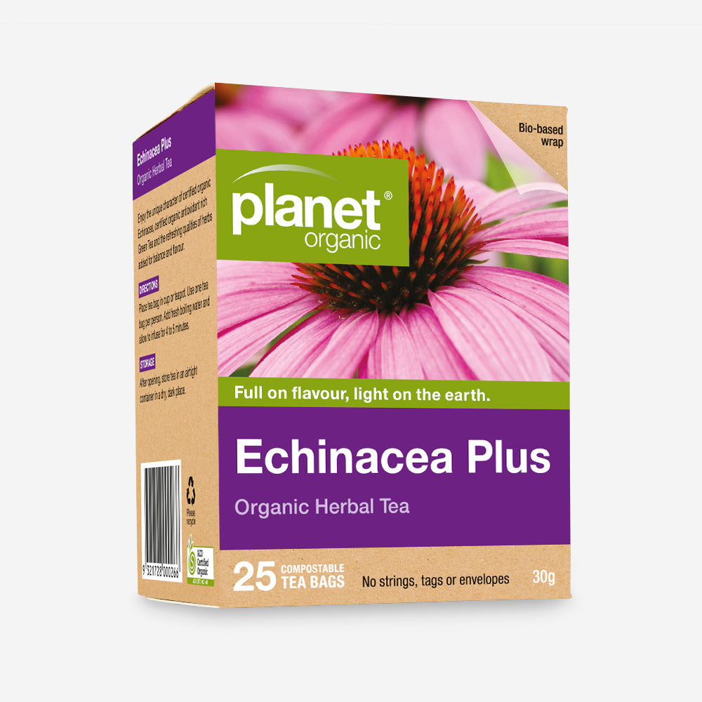 Planet Organic Herbal Tea 25 Tea Bags, Echinacea Plus Blend; An Antioxidant Rich Refreshing Green Tea