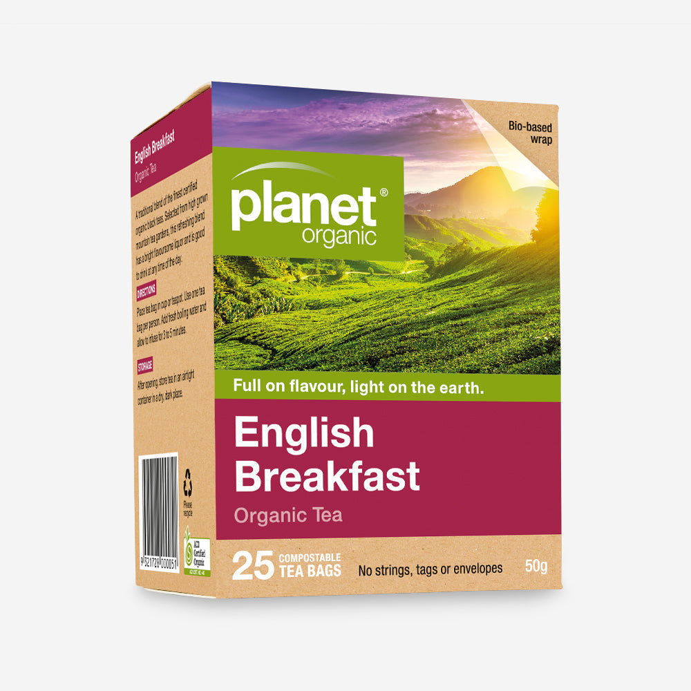 Planet Organic Black Tea 25 Or 50 Tea Bags, English Breakfast; A Traditional Blend For All Times Of Day
