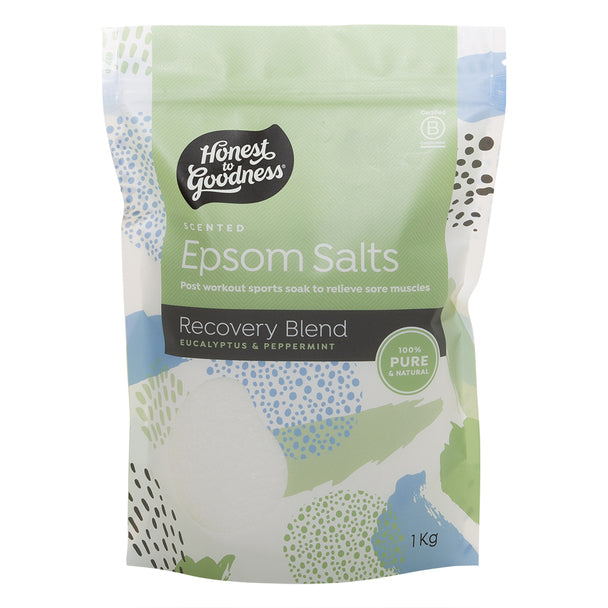 Honest To Goodness Epsom Salts 1Kg, Recovery Blend With Eucalyptus & Peppermint