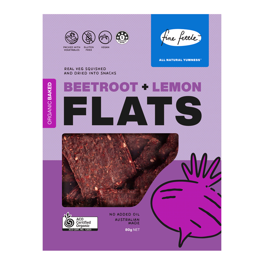 Fine Fettle Flats Crackers 80g, Organic Beetroot With Lemon Zest Flavour