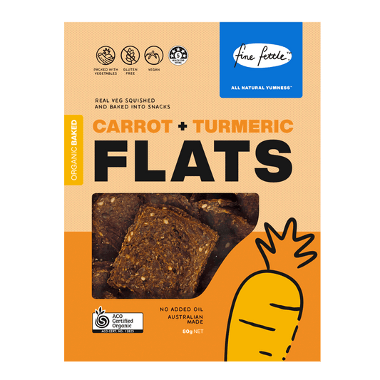 Fine Fettle Baked Flats Crackers 80g, Carrot & Turmeric Flavour