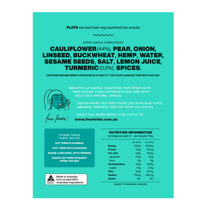 Fine Fettle Original Flats Crackers 80g, Cauliflower & Turmeric Flavour