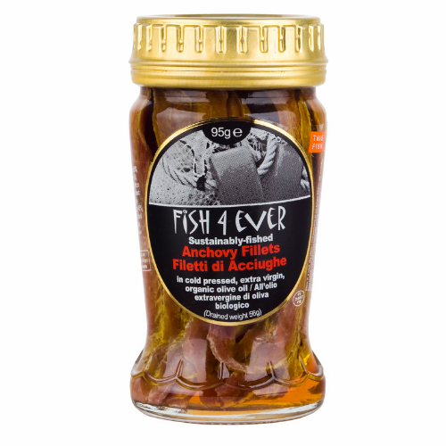 Fish 4 Ever Anchovies in Organic Olive Oil 95g, Glass Jar