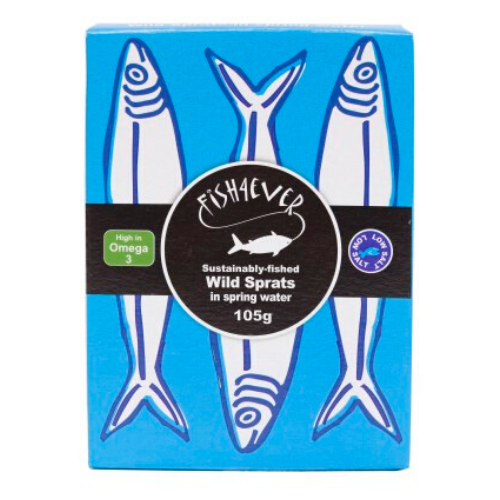 Fish 4 Ever Sprats (Little Sardines) in Spring Water 105g, BPA Free