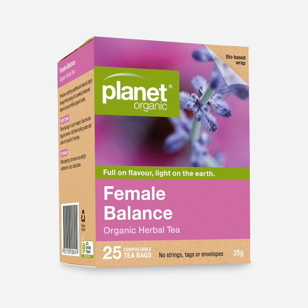 Planet Organic Herbal Tea 25 Tea Bags, Female Balance Blend; Natural Clarity & Nutrifying Qualities