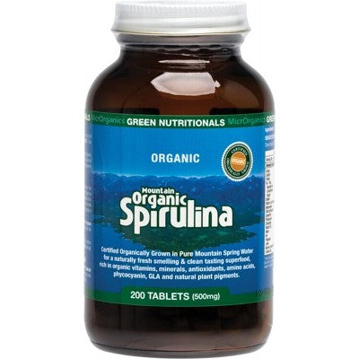 Green Nutritionals Mountain Organic Spirulina Tablets (500mg), 200 Or 500 Tablets; Rich Whole-Food Source
