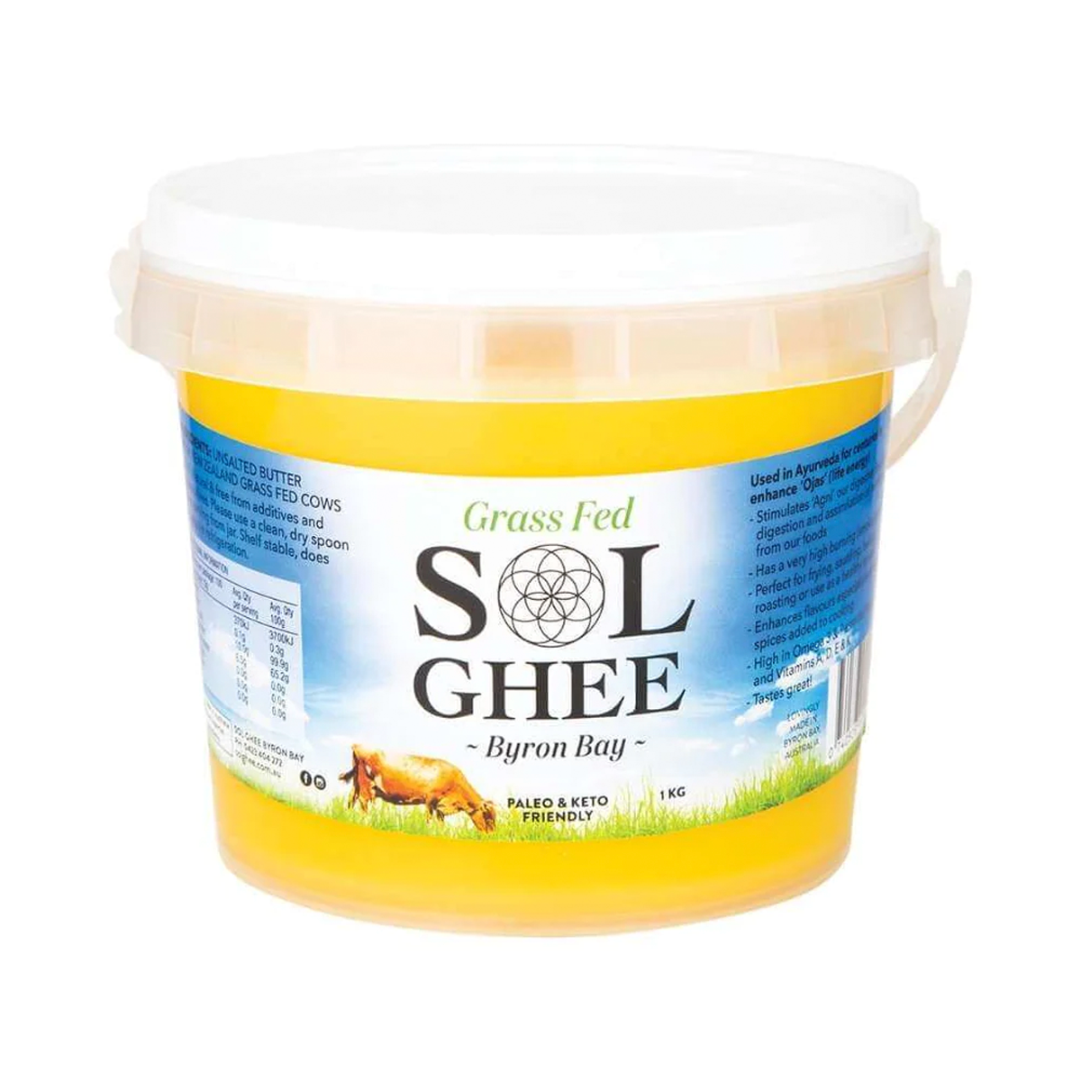 Sol Organics Ghee 275g, 450g Or 1kg,  Grass Fed