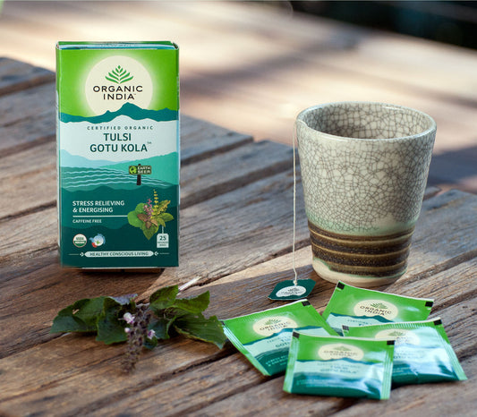 Organic India Wellness Tea Tulsi Gotu Kola, 25 Herbal Tea Bags; Certified Organic