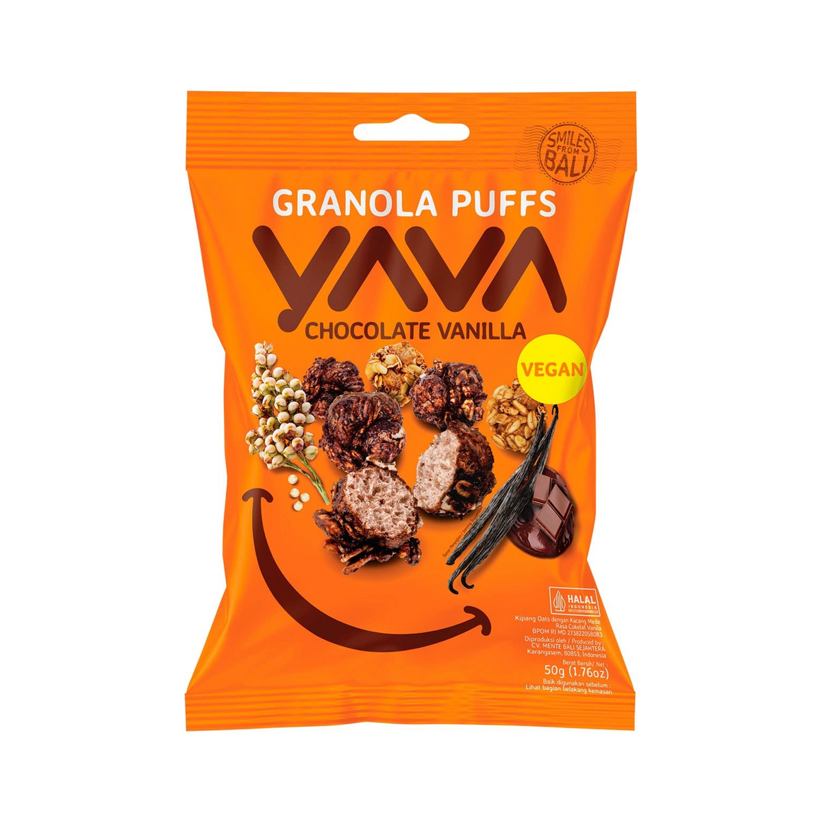 Snack Vava Yava Chocolate Vanilla Granola Puffs 35g, With Rolled Oats & Cacao Pow ...