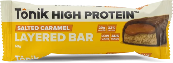 Tonik High Protein Layered Bar 60g Single Bar Or a Box Of 12 Bars, 20g Protein Per Bar Salted Caramel Flavour