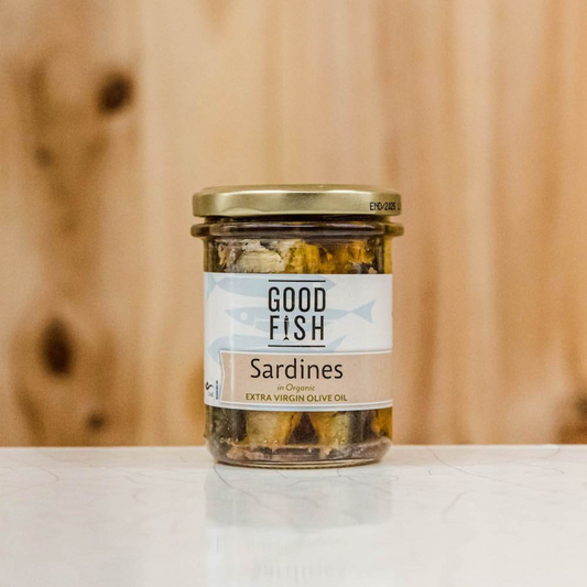 Good Fish Sardines 195g, In Organic Extra Virgin Olive Oil  (Glass Jar)