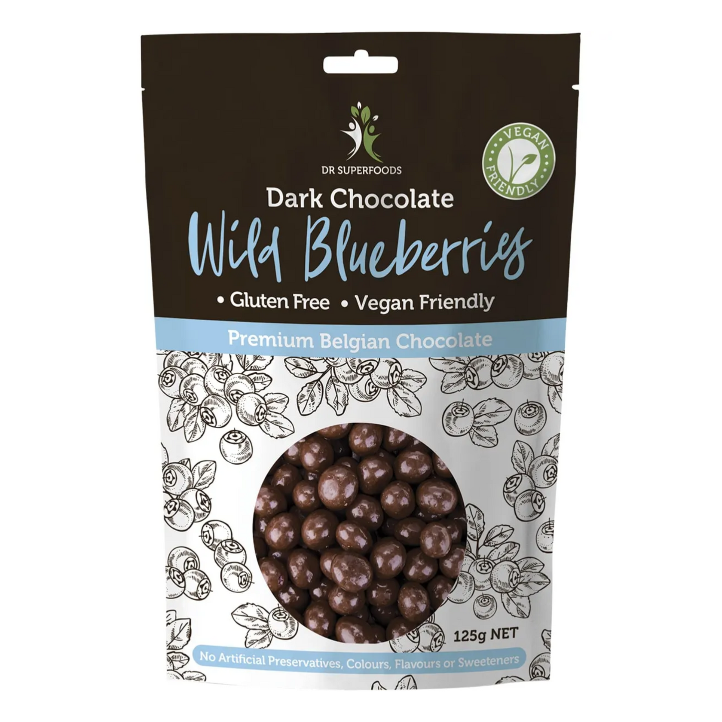 Dr Superfoods Dark Chocolate Coated Blueberries 125g, Premium Belgian Chocolate
