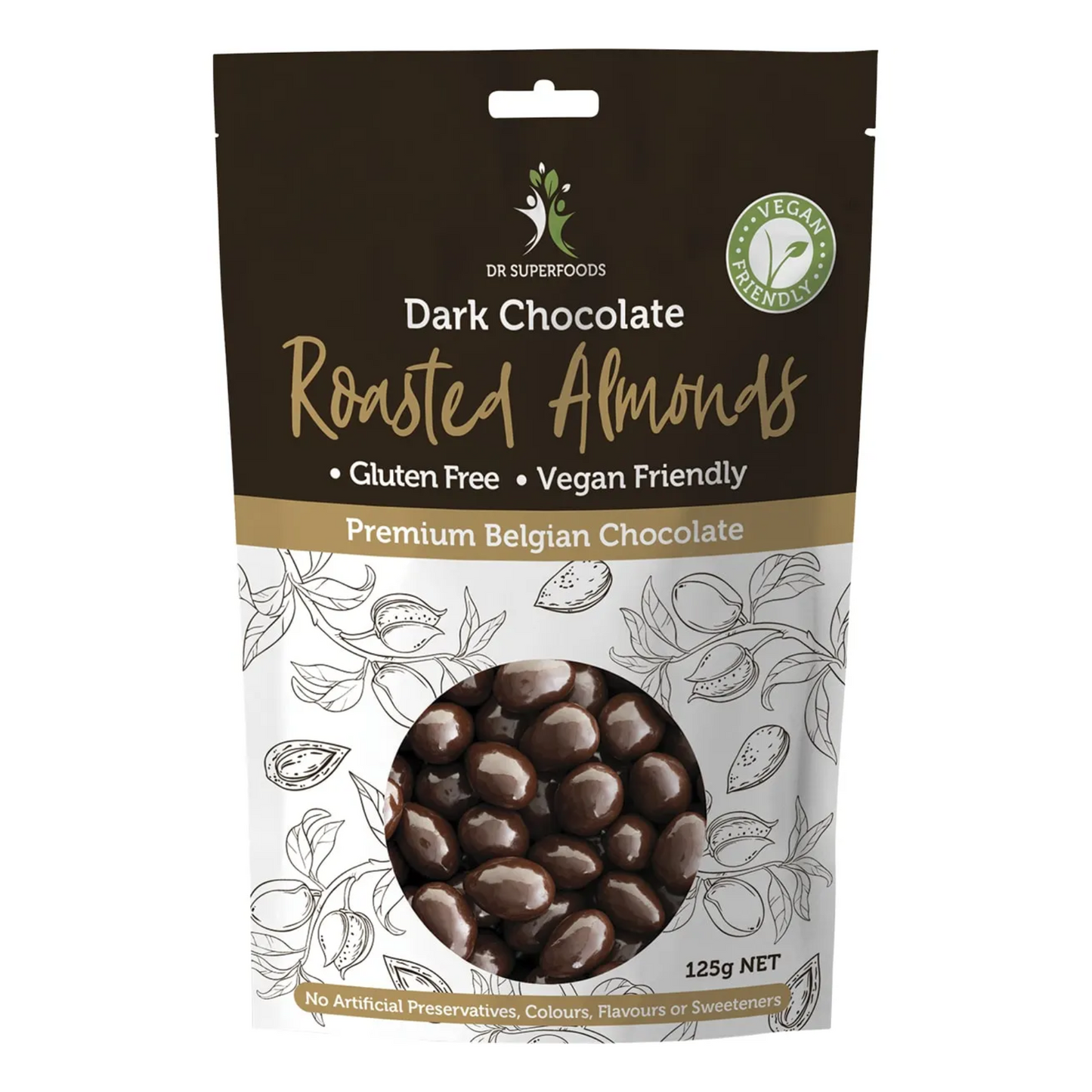 Dr Superfoods Dark Chocolate Coated Almonds 125g, Premium Belgian Chocolate
