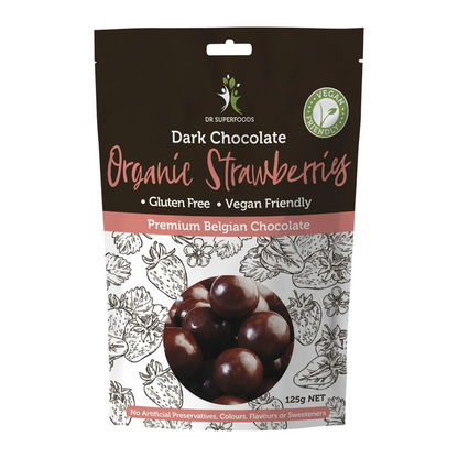 Dr Superfoods Dark Chocolate Coated Strawberries 125g, Premium Belgian Dark Chocolate