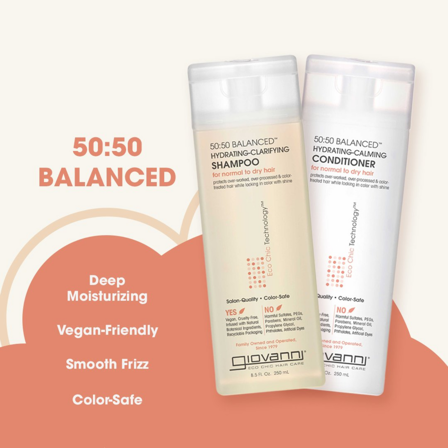 Giovanni 50:50 Balanced Hydrating-Clarifying Conditioner, For Over-Processed & Environmentally Stressed Hair, 60mL, 250mL or 1L