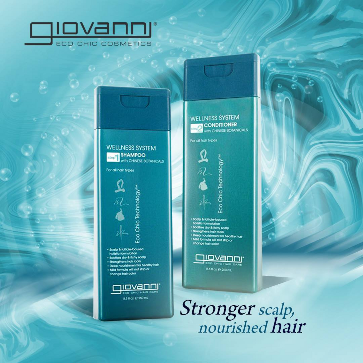 Giovanni Wellness System with Chinese Botanicals Shampoo 250ml, Deep Nourishment For Healthy Hair