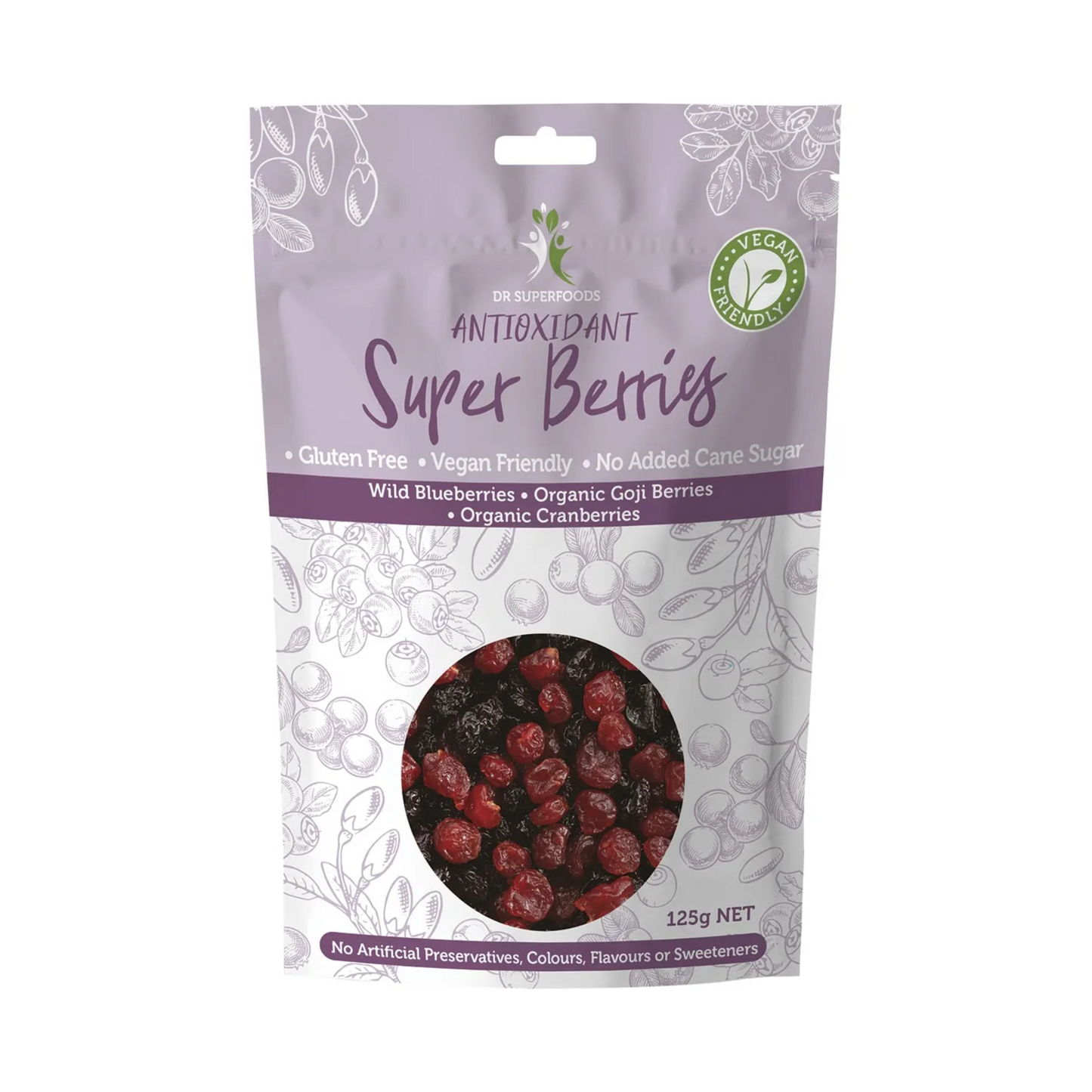 Dr Superfoods Dried Antioxidant Super Berries 125g, Wild Blueberries, Goji Berries & Cranberries