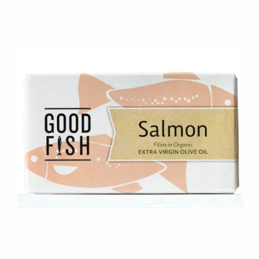 Good Fish Wild Caught Alaskan Salmon Fillets 125g, In Organic Extra Virgin Olive Oil  {BPA-Free Lining}