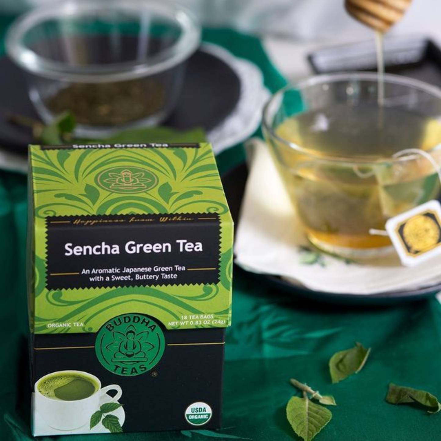 Buddha Teas Herbal Tea 18 Tea Bags, Sencha Green Tea; An Aromatic Japanese Green Tea With A Sweet, Buttery Taste
