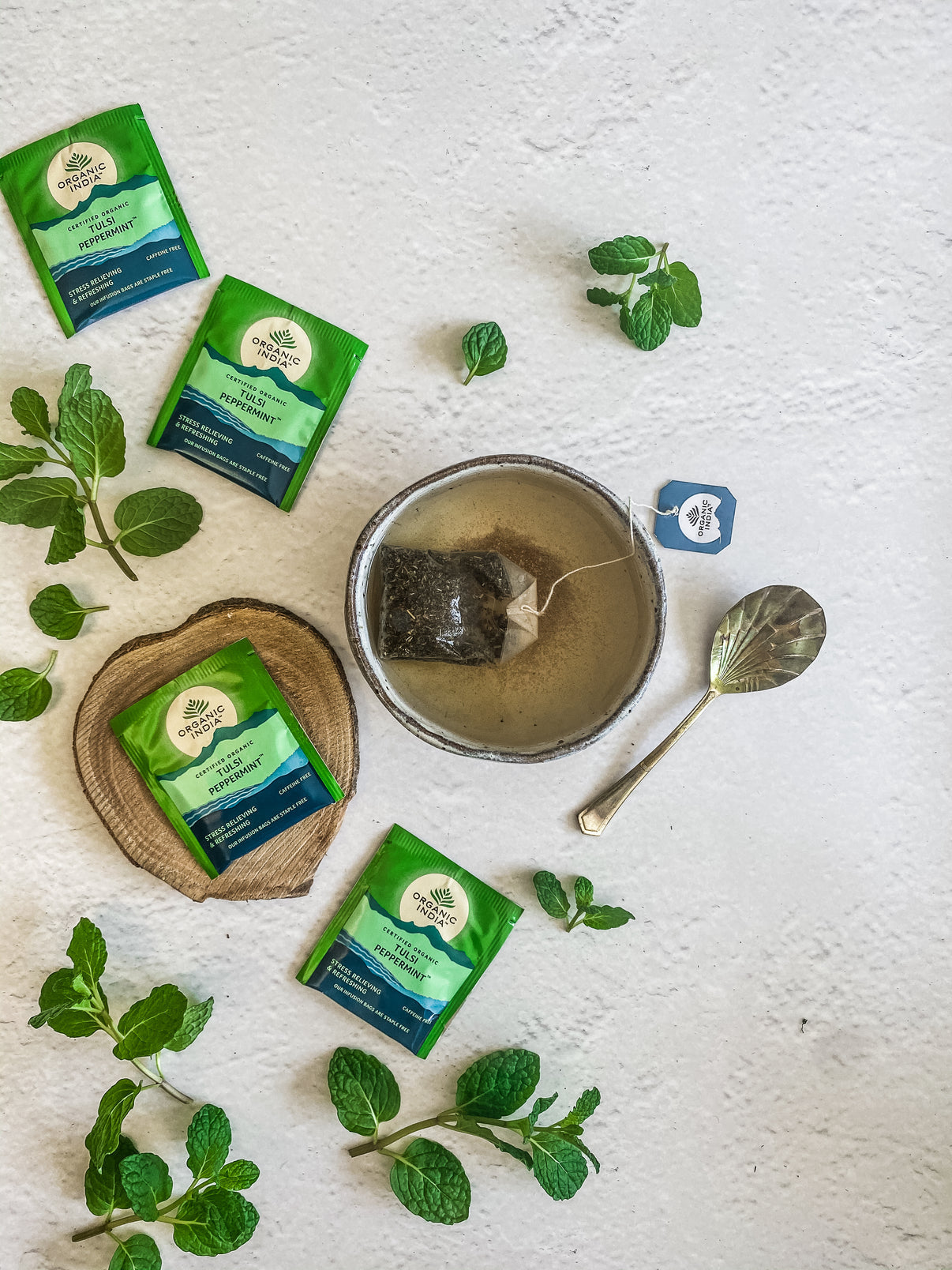 Organic India Wellness Tea Tulsi Peppermint, 25 Herbal Tea Bags; Certified Organic