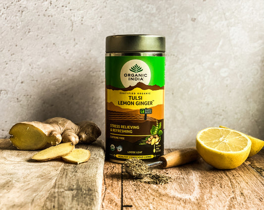 Organic India Wellness Tea Tulsi Lemon Ginger, Loose Leaf 100g; Certified Organic