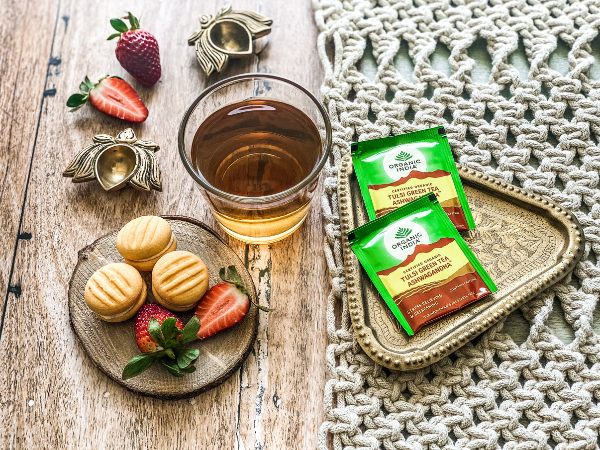 Organic India Wellness Tea Tulsi Ashwagandha, 25 Herbal Tea Bags; Certified Organic