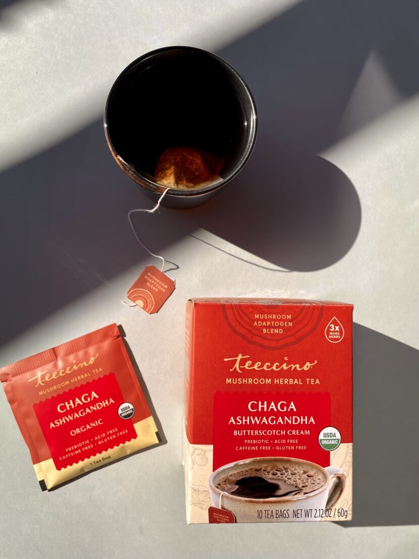 Teeccino Mushroom Herbal Tea 10 Tea Bags, Chaga Ashwaganda Flavour Caffeine-Free