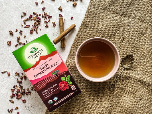 Organic India Wellness Tea Tulsi Cinnamon Rose, 25 Herbal Tea Bags; Certified Organic