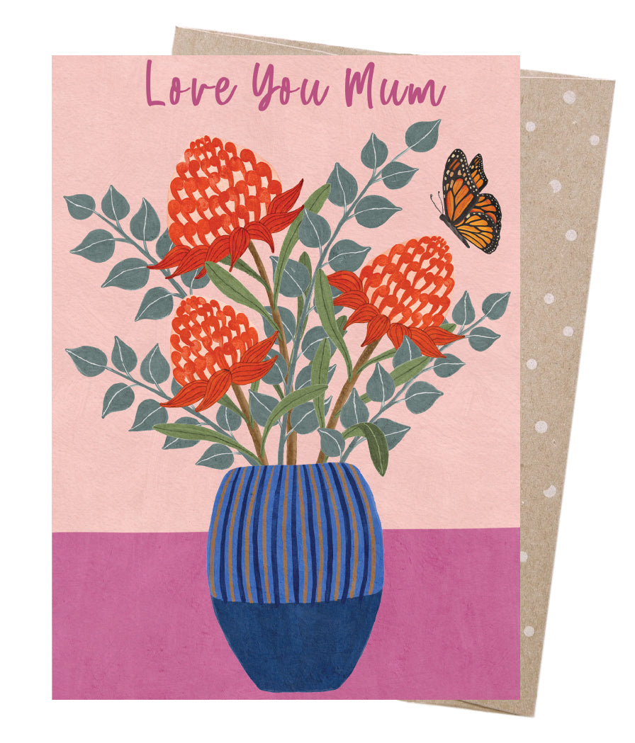 Earth Greetings Waratahs For Mum Card, Negin Maddock Collection (Includes One Card & One Kraft Envelope)