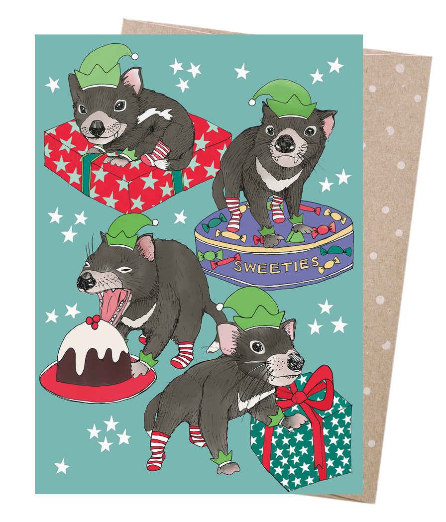 Earth Greetings Devilish Elves Christmas Card, Victoria McGrane Collection (Includes One Card & One Kraft Envelope)
