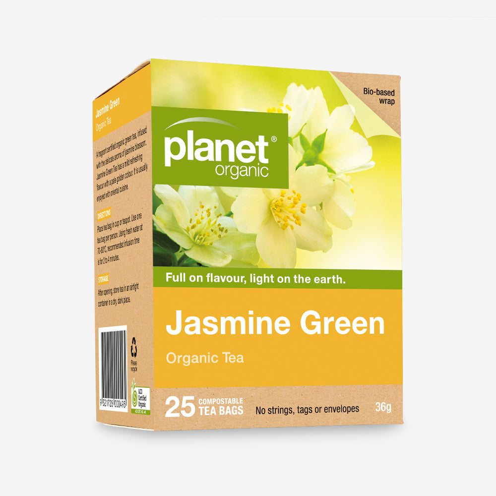 Planet Organic Green Tea 25 Tea Bags, Jasmine Green; Infused With Delicate Jasmine Aromas