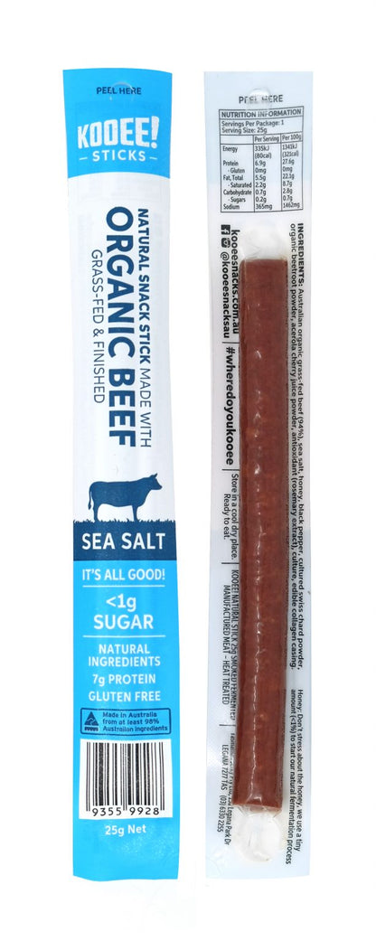 Kooee Beef Snack Stick 25g Or A Box Of 20 Snack Sticks, Sea Salt Flavour Made With 98% Australian Ingredients & Gluten Free