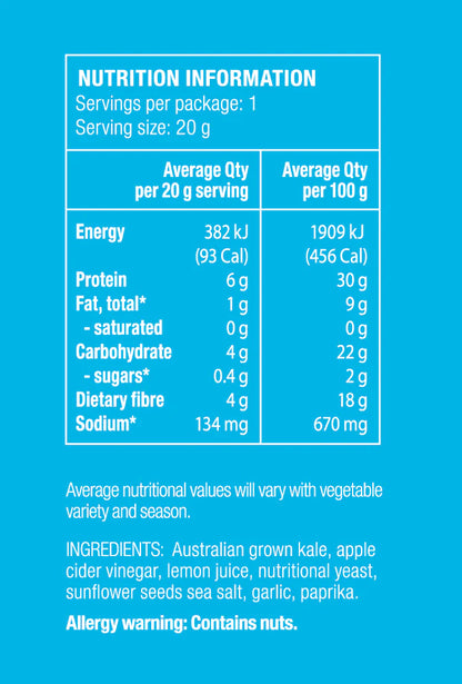 Nudus Bites Vegetable Air Dried Kale Chips 20g, Cracking Sea Salt Flavour