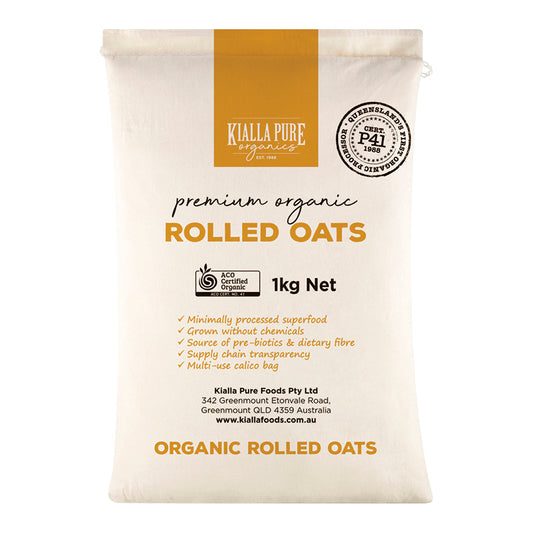 Kialla Premium Rolled Oats 1Kg Or 5Kg, Australian Certified Organic (Calico Bag)