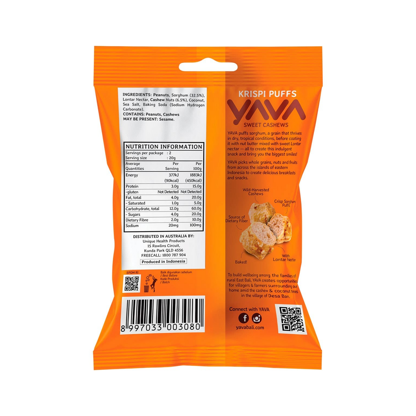 Yava Krispi Puffs 45g, Sweet Cashews Flavour