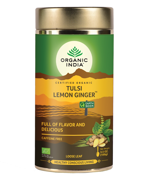 Organic India Wellness Tea Tulsi Lemon Ginger, Loose Leaf 100g; Certified Organic