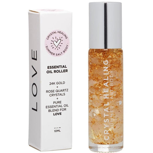 Summer Salt Body Essential Oil Roller With 24K Gold 10ml,  Love - Rose Quartz Crystals