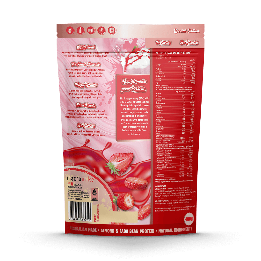 Macro Mike Premium Almond Protein 400g, Strawberry Thick Shake Flavour