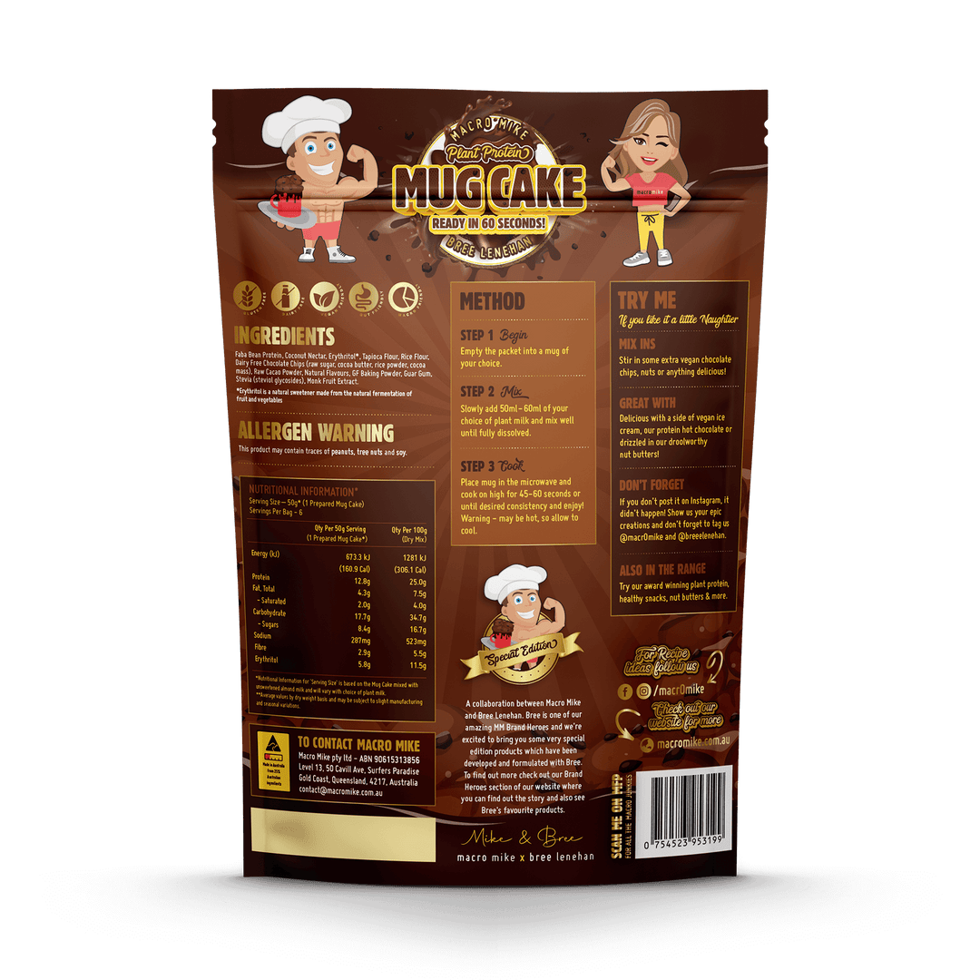 Macro Mike Plant Protein Mug Cake Mix 6x50g, Double Choc Chip Flavour