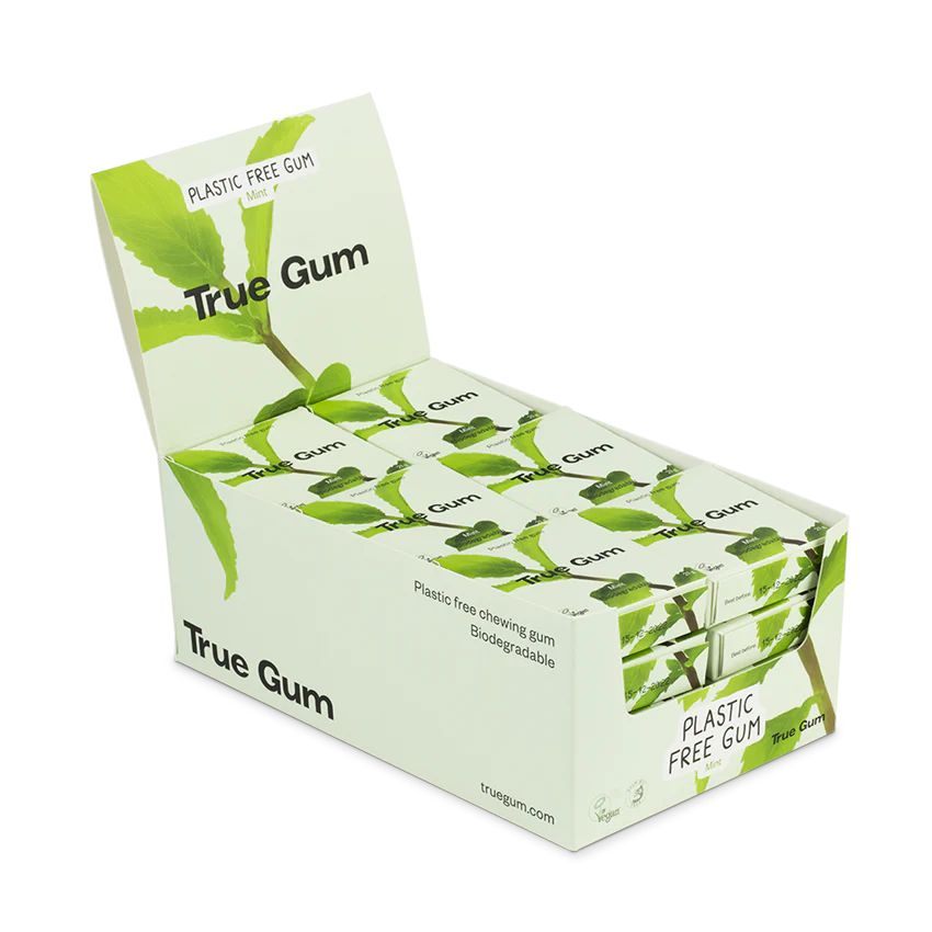 True Gum Sugar Free Gum, Single Pack (21g) Or A Box Of 24, Mint Flavour Plastic Free Packaging