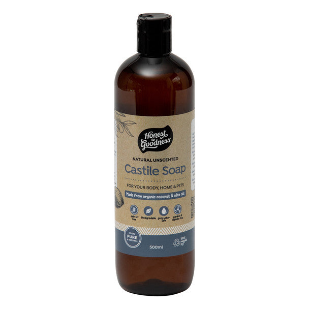 Honest To Goodness Castile Soap 500mL, Natural & Unscented For Your Body, Home & Pets