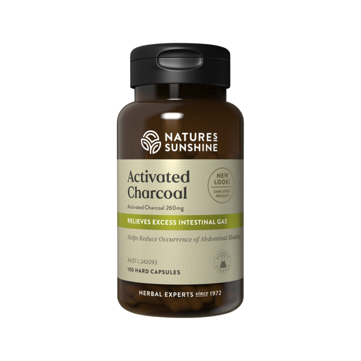 Nature's Sunshine Activated Charcoal 260mg, 100 Hard Capsules
