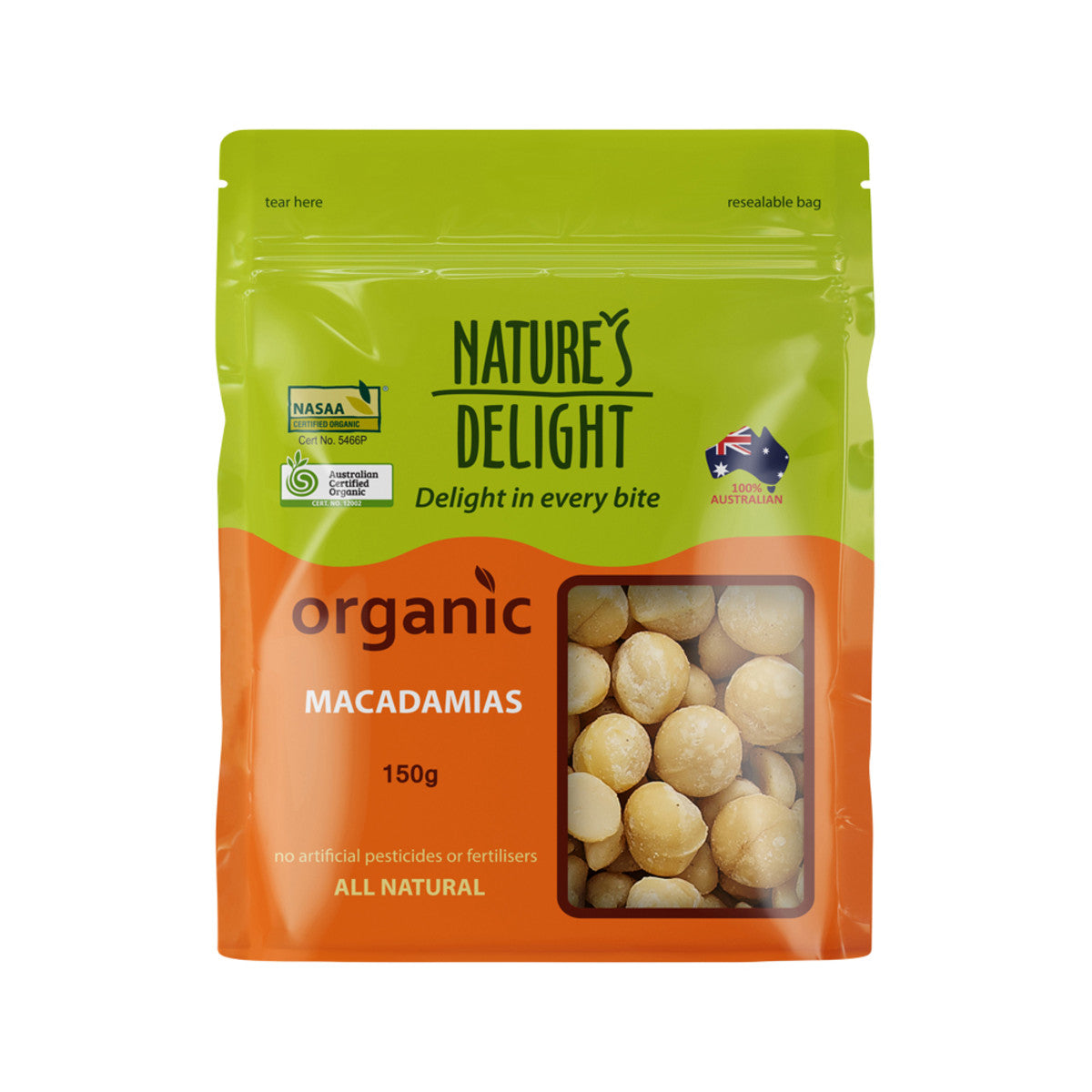 Nature's Delight Macadamias 150g, Australian Certified Organic