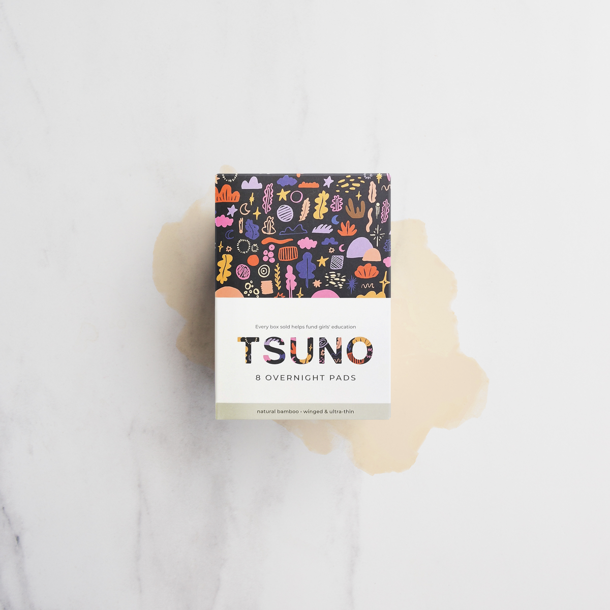 Tsuno Natural Bamboo Pads 8 Pack, Overnight Size; Winged & Ultra Thin