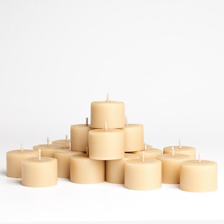 Queen B Pure Australian Beeswax Tealight Candles Refill (24 Refill Candles With 3 Clear Cups), 4 Hours Burn Time